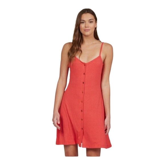 Roxy Ribbed Dream V-Neck Cover-Up Dress Poppy Red Extra Small NWT - Picture 1 of 8